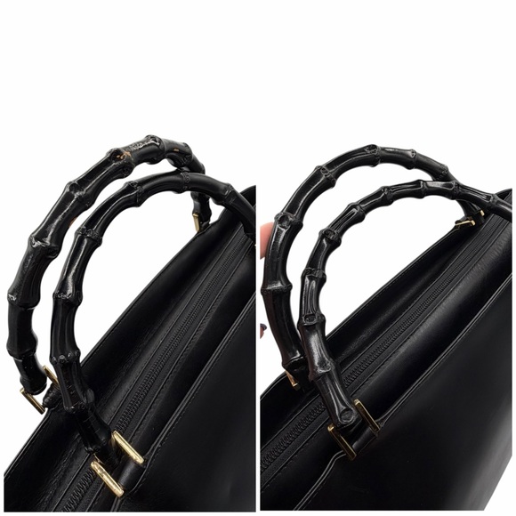 Gucci Vintage Bamboo Top Handle Black Leather Bag w/ unbranded Strap + COA - Picture 4 of 16